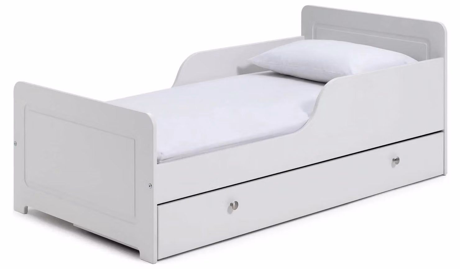 Brooklyn Toddler Bed with White Storage Drawer in Solid Wood and MDF