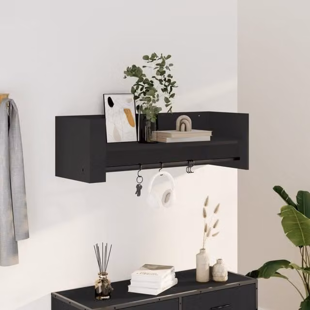 Berkfield Home Black Wall Mounted Cube Shelf with Hanging Rod and Back Panel, W: 100 cm, D: 30.5 cm, H: 30.5 cm