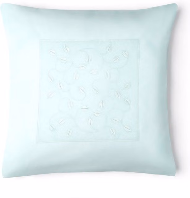 Intimates Green Floral Embroidered Taffeta Square Cushion, W/D/H: 43 x 43 x 43 cm