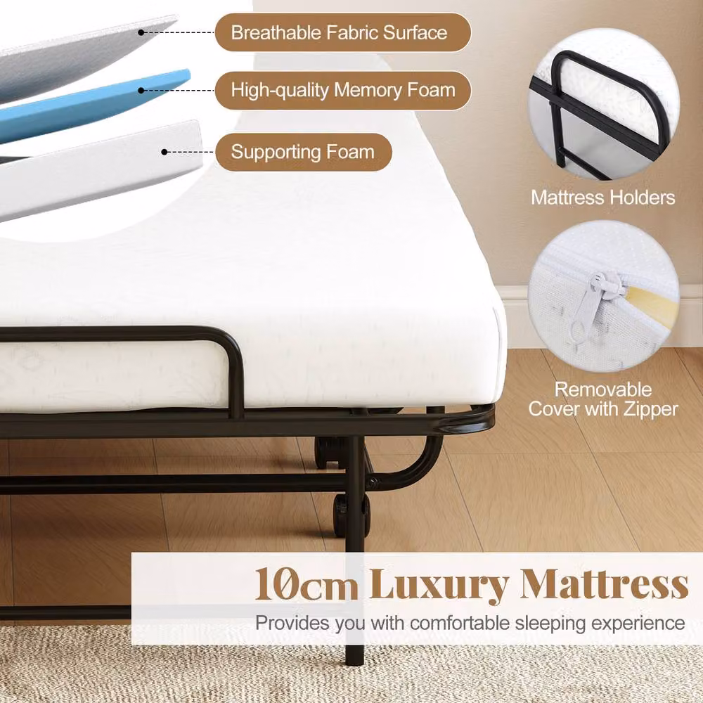 Gymax Portable Folding Bed with Foam Mattress in White, W/D/H: 190 x 90 x 40 cm – 7