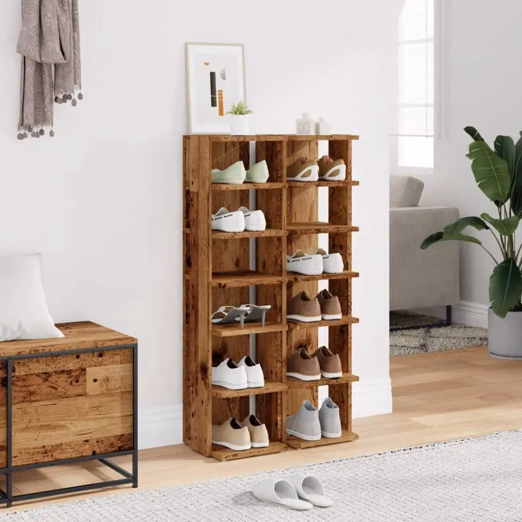 Berkfield Home Set of 2 Wall Mounted Shoe Cabinets in Brown Old Wood, W/D/H: 28 x 27 x 102 cm – 3