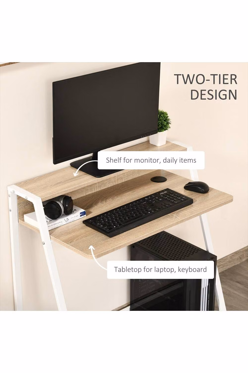 ERGOVEXA Writing Desk and Computer Workstation in Oak and White – 2