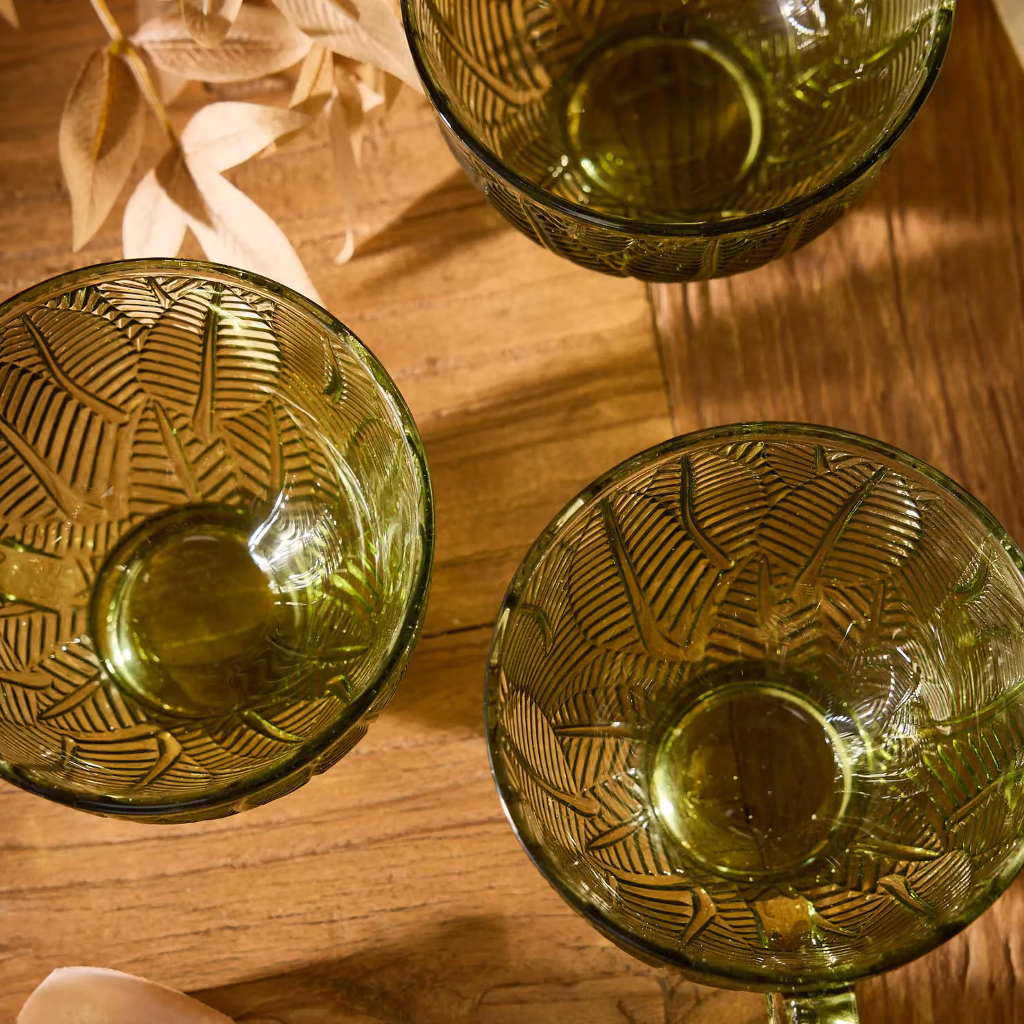 Dibor Set of 2 Floral Green Glass Afternoon Tea Cups – 5