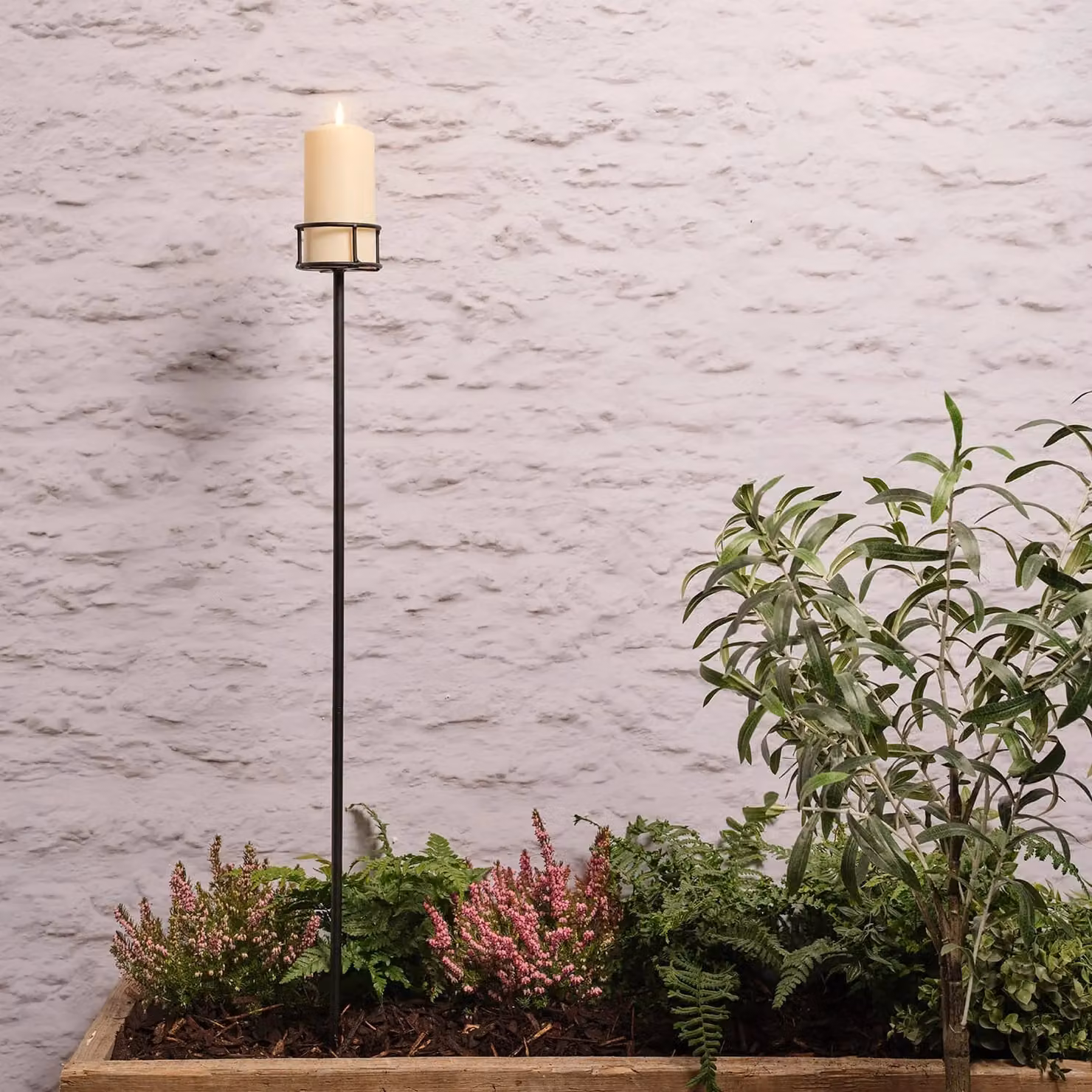 Adjustable Black Metal Outdoor Candle Stake with TruGlow Pillar Candle
