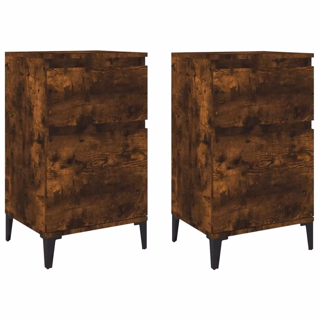 Berkfield Home Set of 2 Smoked Oak Bedside Cabinets in Brown, W/D/H: 40 x 35 x 70 cm – 1