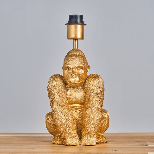 ValueLights Sitting Gorilla Table Lamp in Gold/Brass, Height: 34 cm