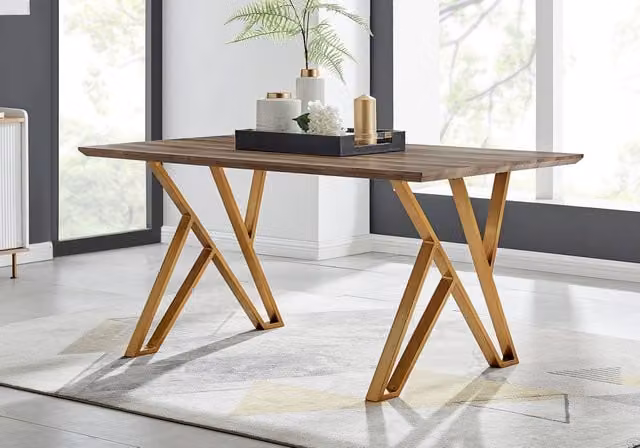 FurnitureboxUK Taranto 6 Seat Dining Table in Brown Oak Effect with Gold Legs