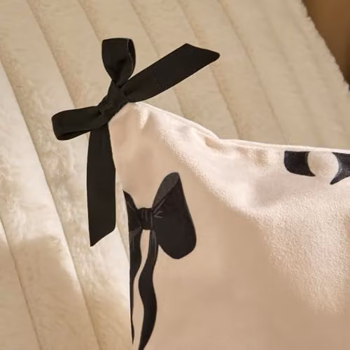 OHS 2 Pack Bow Print Matte Velvet Square Cushion Covers in Black and White, 45 x 45 cm – 3