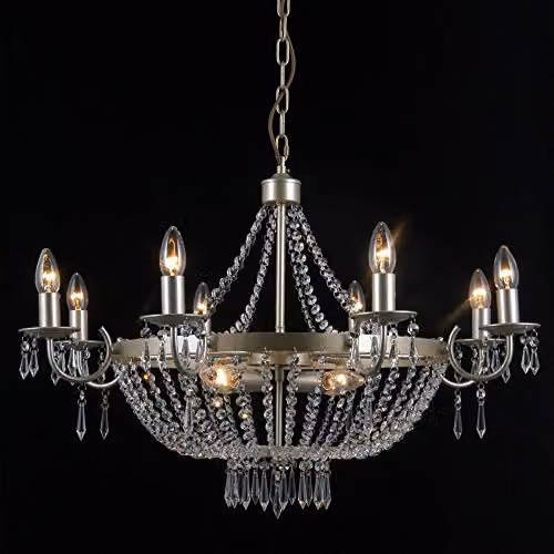 Netlighting Champagne Hanging Pendant Light with 12 Crystal Glass Shades in Beige and Gold/Brass – 2
