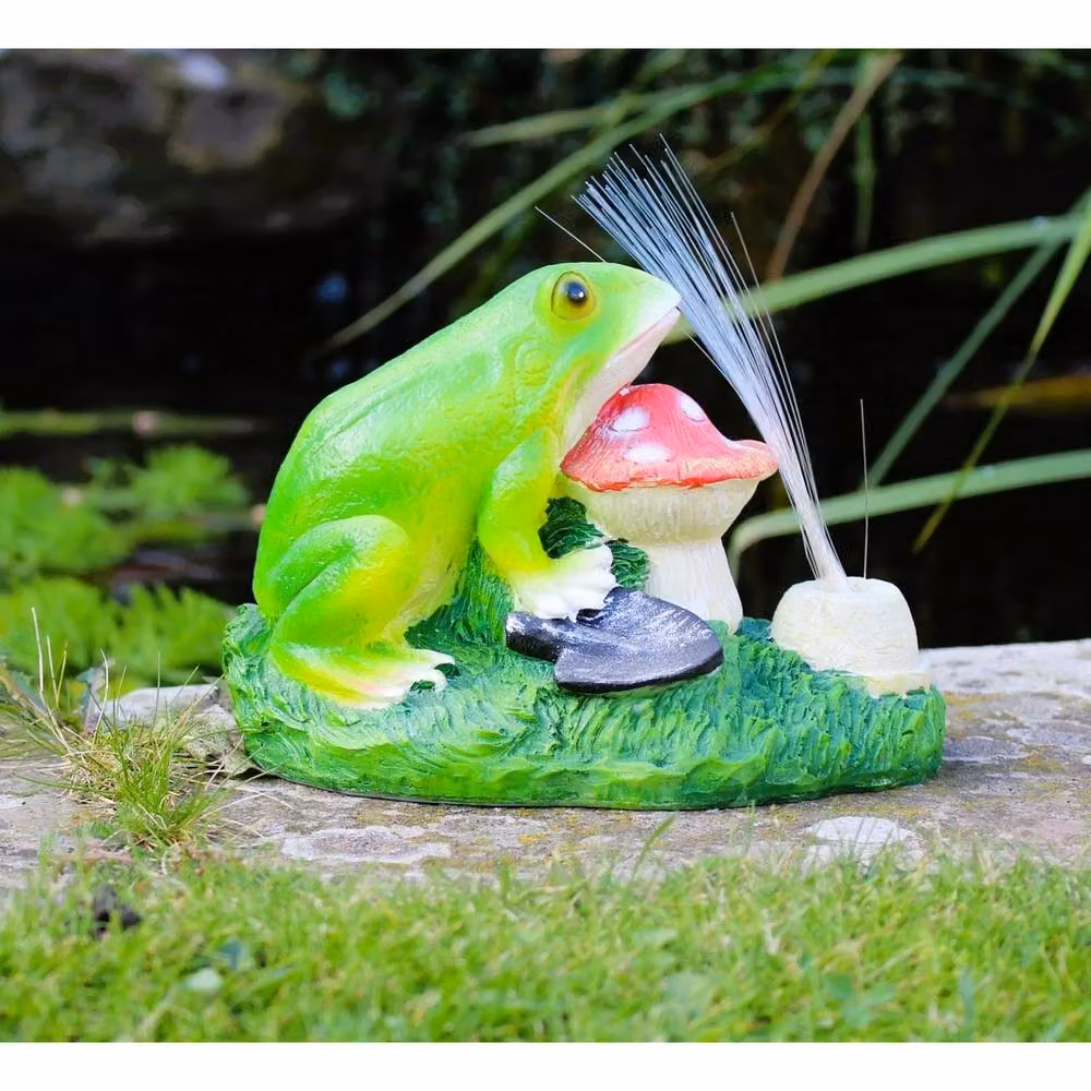 NESTLUNE Solar Animal Ornaments Green Frog and Mushroom Toadstool, H 15 cm x W 15 cm x D 15 cm – 2