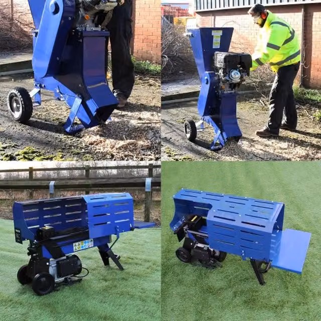 T Mech 5T Log Splitter with 370mm Capacity and 6.5HP Gas Woodchipper, Blue