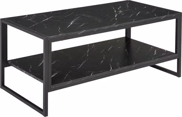 HOMCOM Elegant Two-Tier Coffee Table with Black Marble Print Laminate Top and Metal Frame – 1