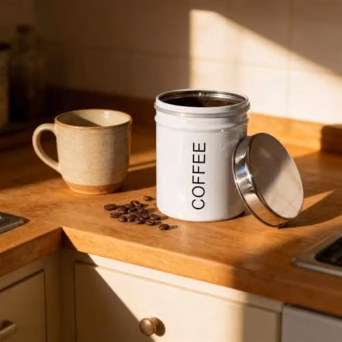 Harbour Housewares Metal Coffee Storage Canister in White with Airtight Lid – 2