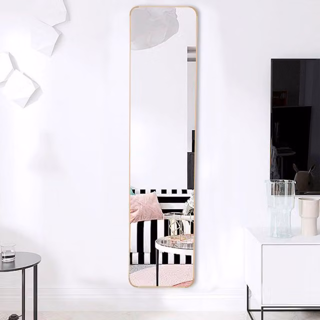 Livingandhome Modern Rectangular Soft-Corner Wall-Mounted Full Length Mirror in Gold