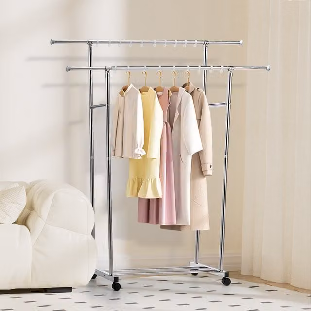 Lifeideas Adjustable Stainless Steel Clothes Drying Rack with Wheels and Hooks, Silver