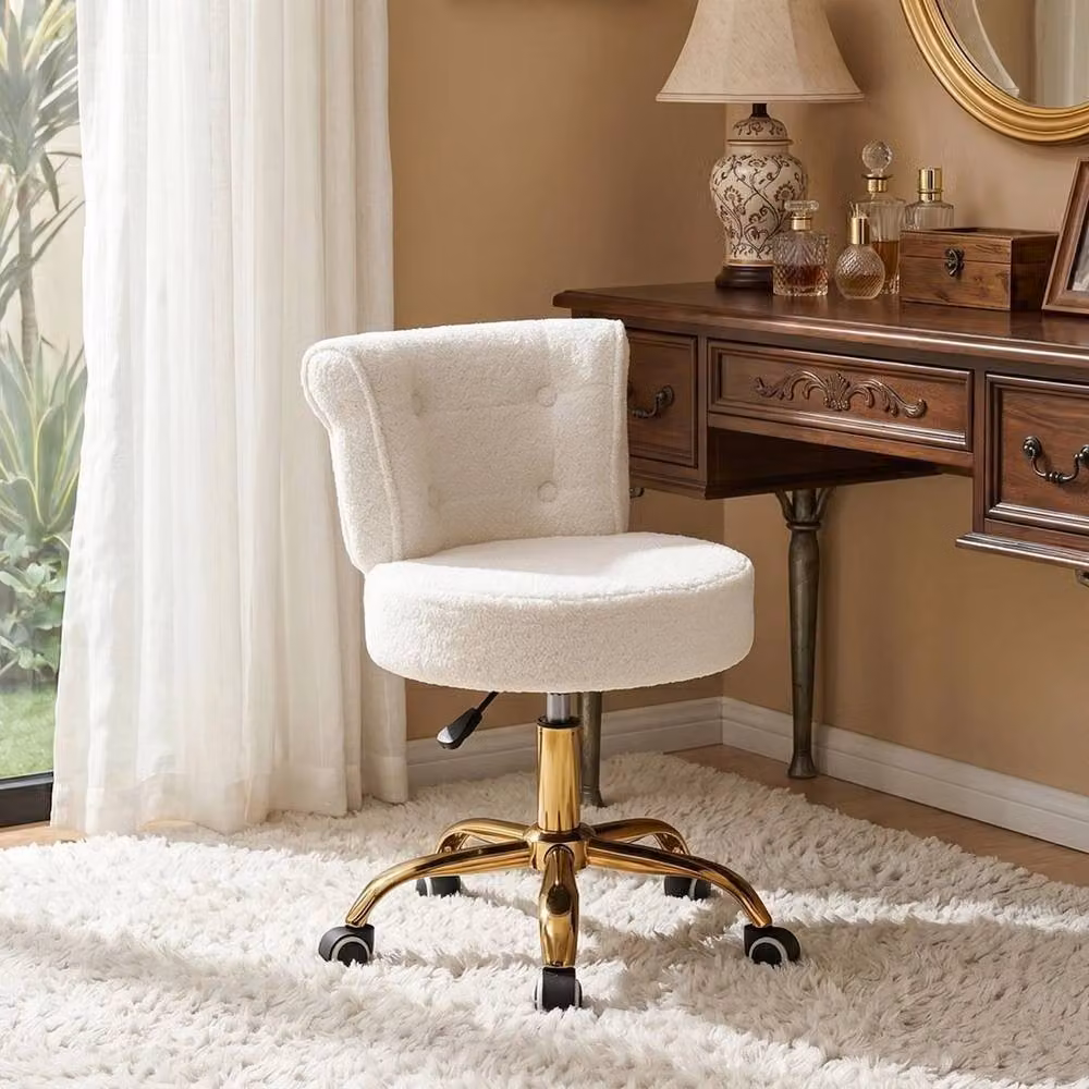KORVIXA Teddy Fleece Adjustable Swivel Makeup Vanity Dressing Chair in White – 3