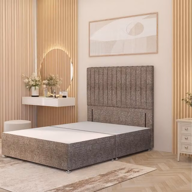 Somnior Beds Ltd Verona Divan Bed Base with Drawers and Floor Standing Headboard in Brown Checked Fabric, W/D/H: 200 x 200 cm