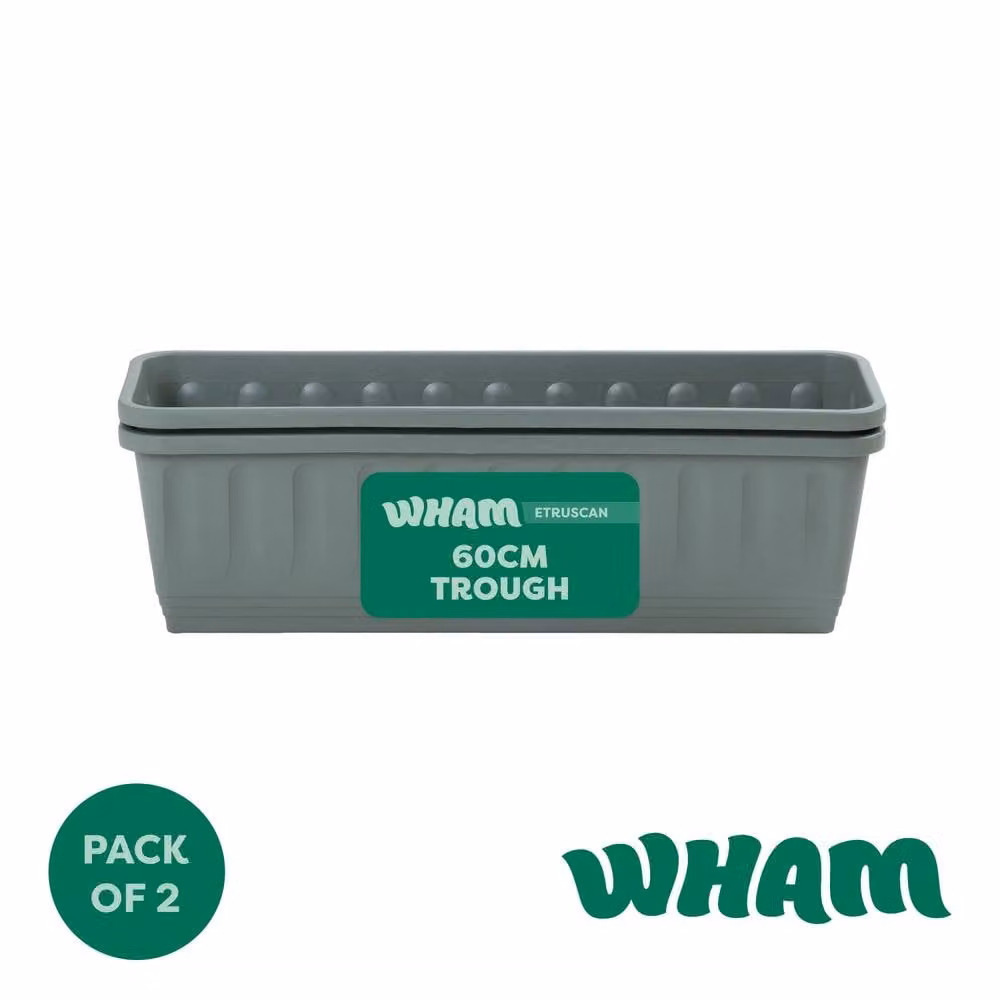 Wham Etruscan Plastic Garden Planter Trough, Green, Pack of 2, W: 60 cm – 2