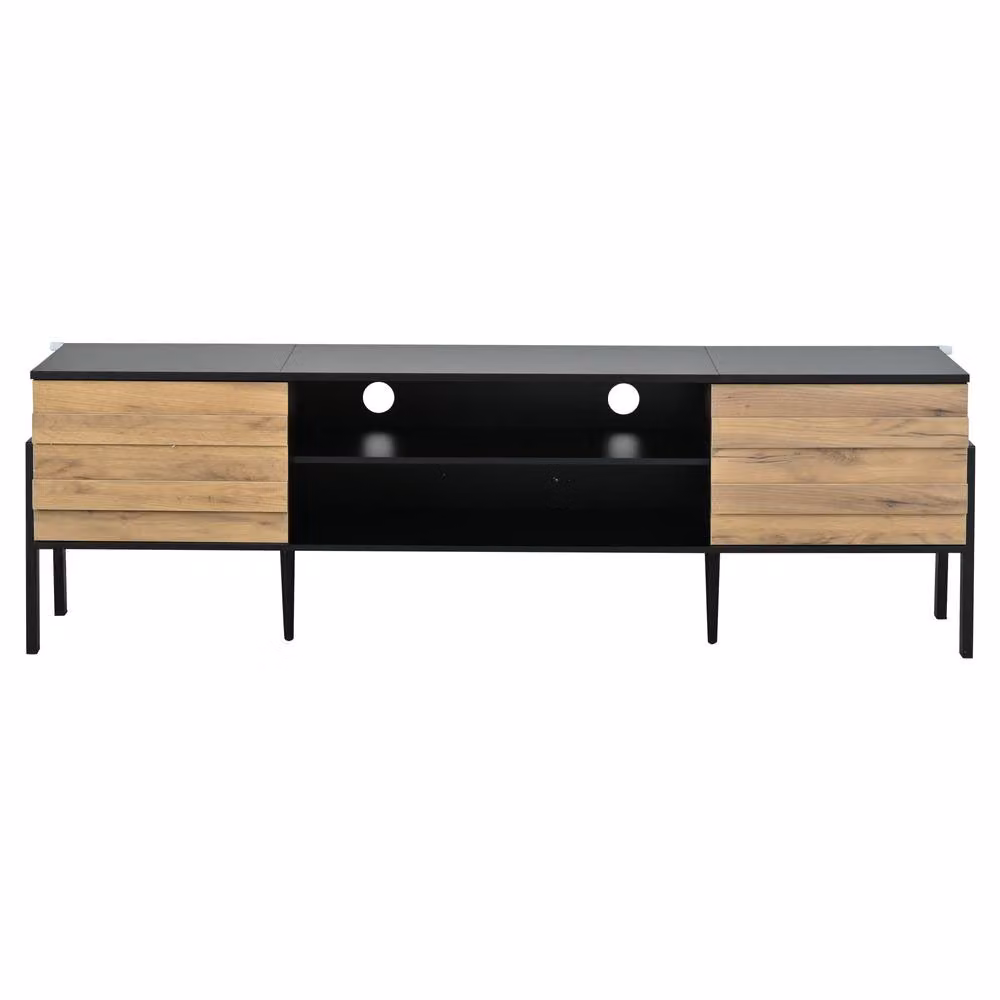 ModernLuxe Modern TV Cabinet with 2 Doors and Open Storage Space in Natural – 3