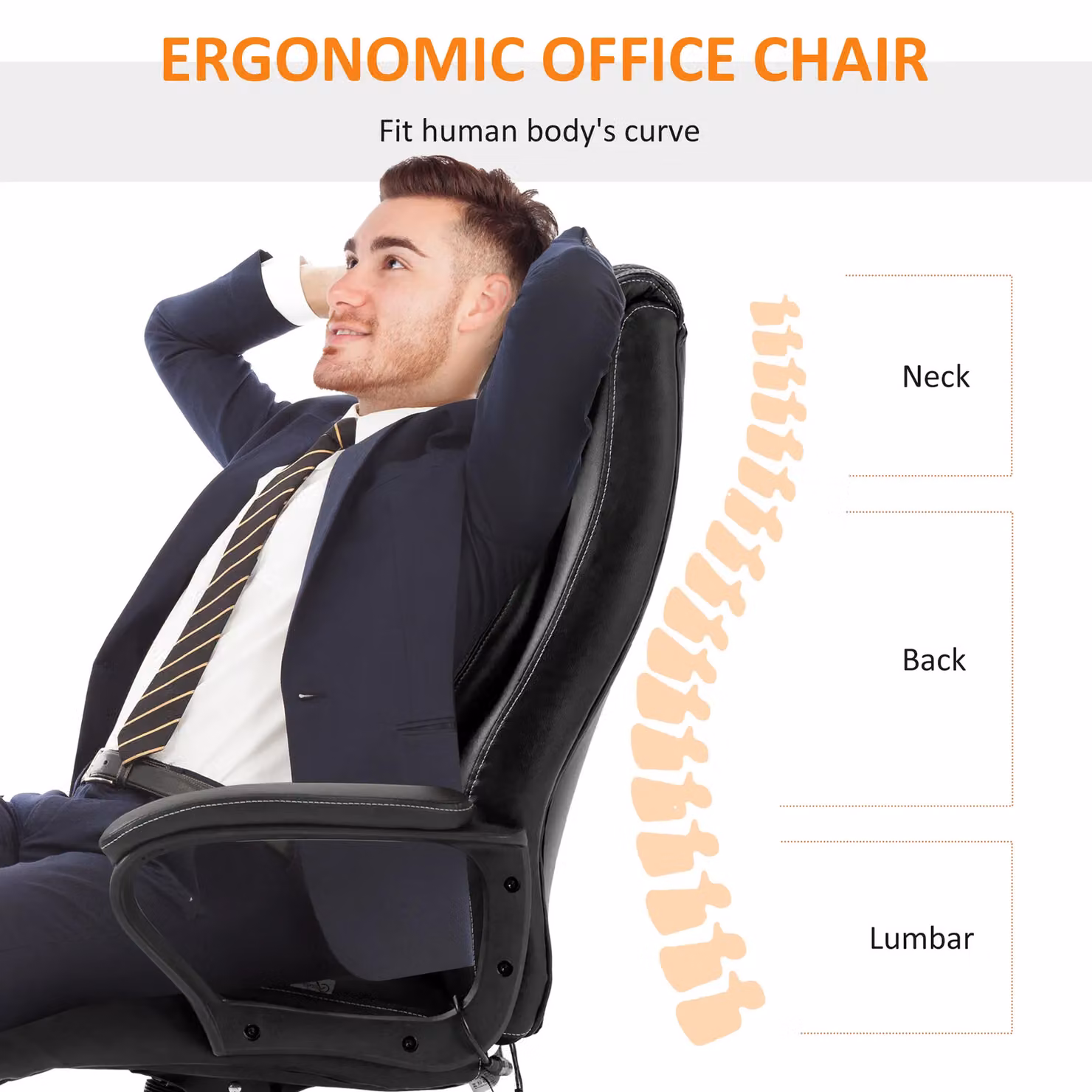 Vinsetto Black Synthetic Leather Executive Office Chair with 6-Point Vibration Massage and Headrest – 5