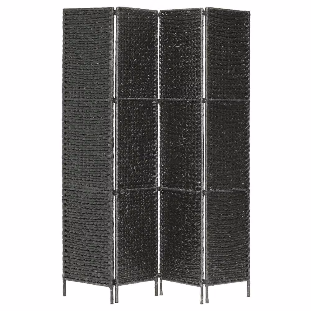 Berkfield Home 4-Panel Room Divider in Black Water Hyacinth and Metal, W/H: 160 x 154 cm – 2