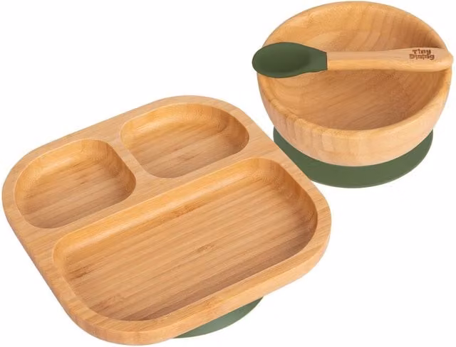 Tiny Dining Green Bamboo and Silicone Baby Dinner Set