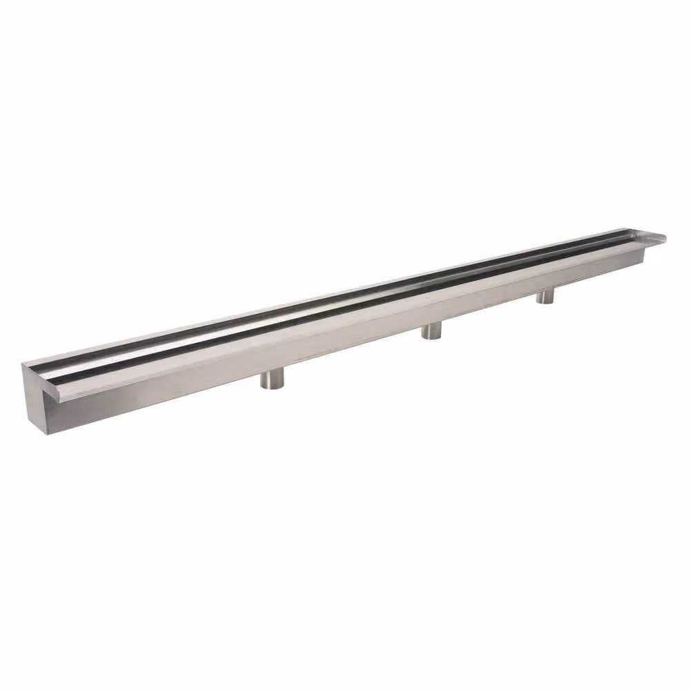 Primrose Stainless Steel Sheer Descent Waterfall Cascade Rear Supply Rectangular Water Feature in Silver, Width: 120 cm – 2