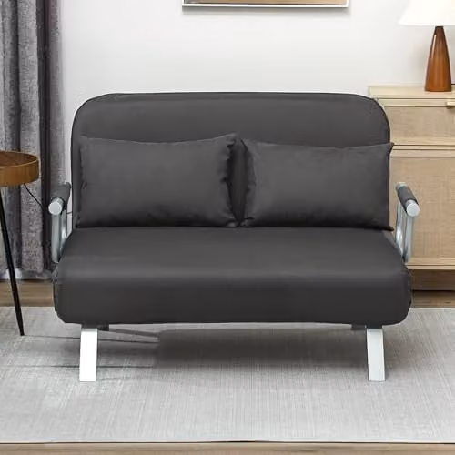 HOMCOM 2 Seater Click Clack Convertible Sofa Bed in Anthracite Grey Microfibre with Metal Frame – 9