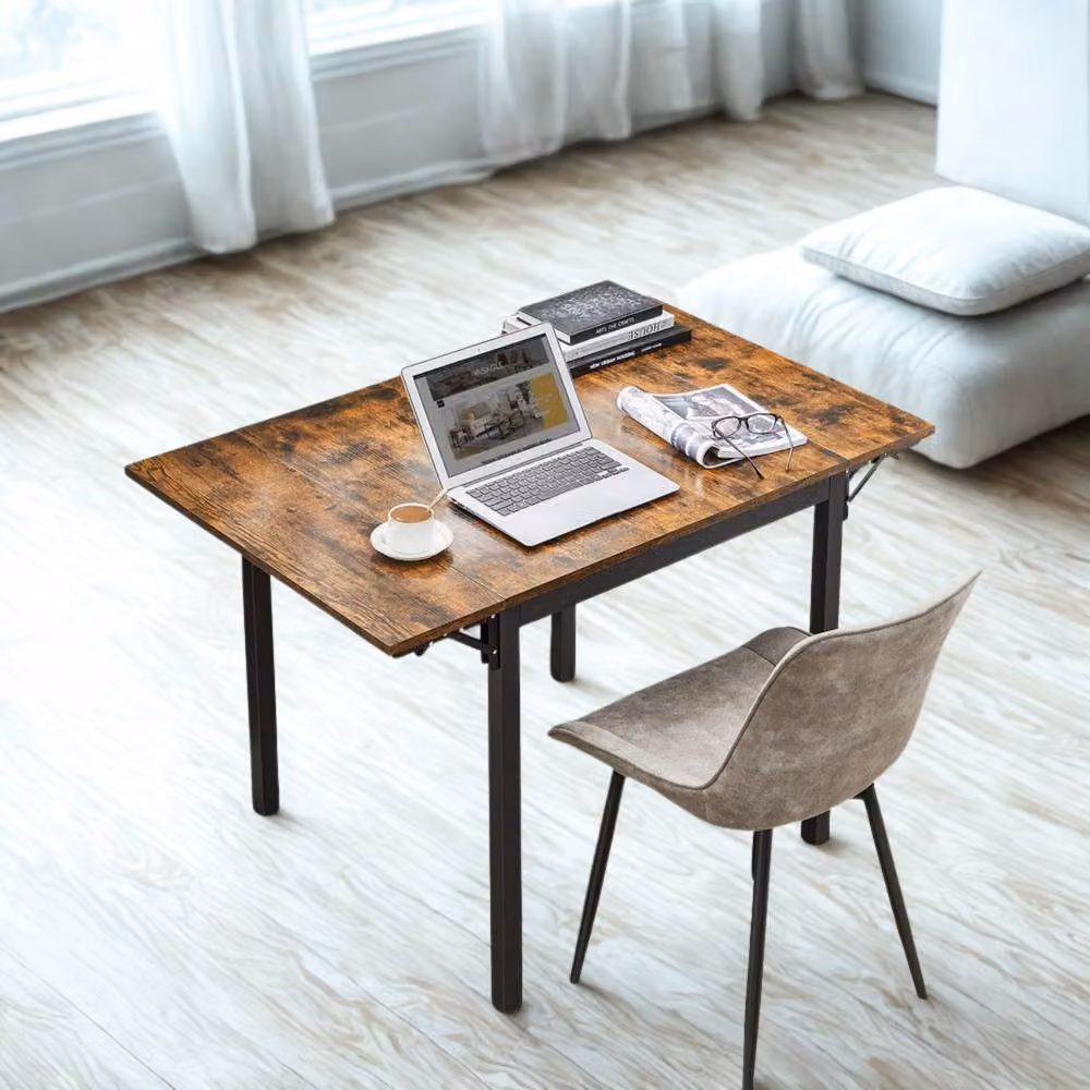 Pirlo Plush Industrial 4 Seater Drop Leaf Dining Table in Rustic Brown, W/D/H: 120 x 78 x 76.2 cm – 6