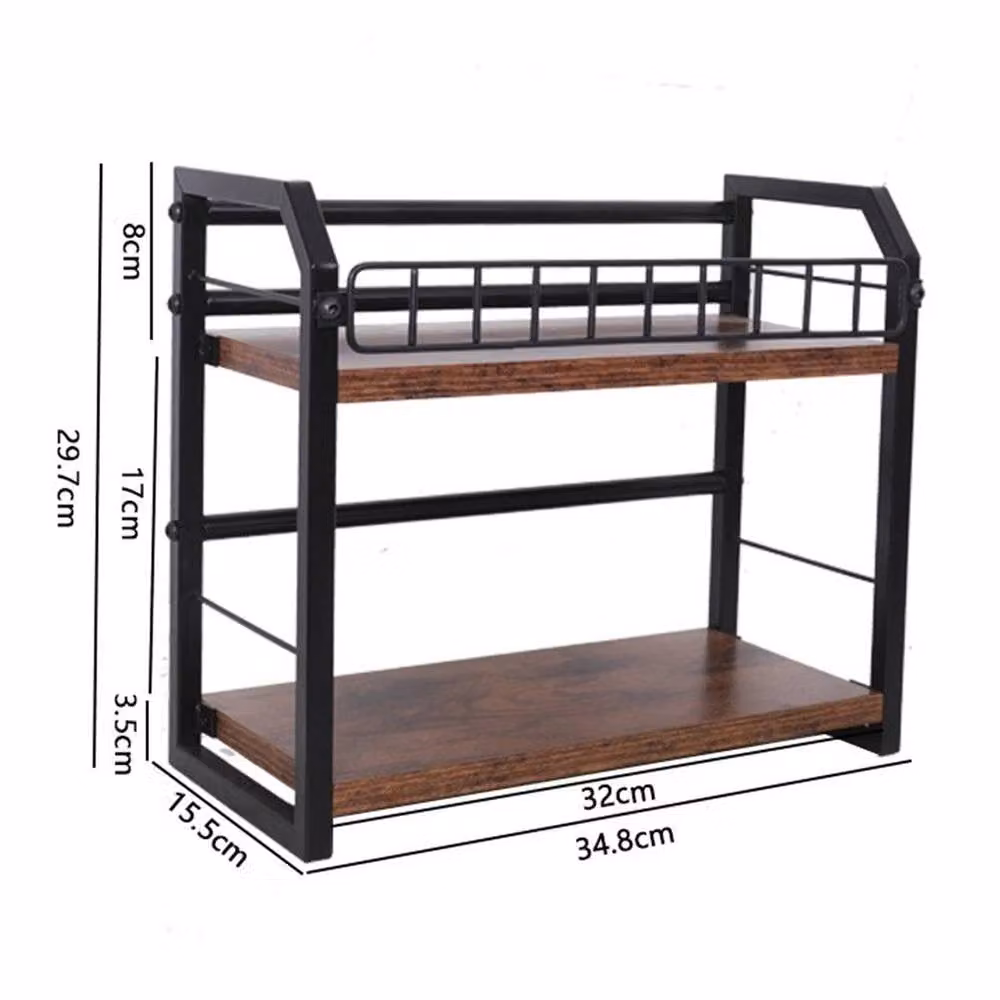 VOGREX Vintage 2-Tier Black Metal and Wood CD DVD Desktop Rack – 2