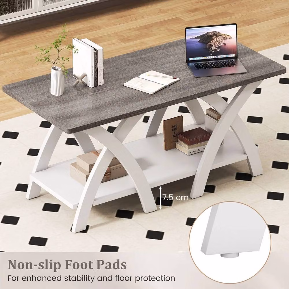 VOGREX Grey Farmhouse Table with Serving Tiers and Rubberwood Construction – 3