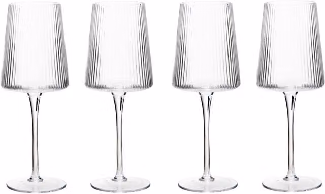 Orsina Set of Four Ribbed Crystal Wine Glasses, 430ml, Transparent – 1