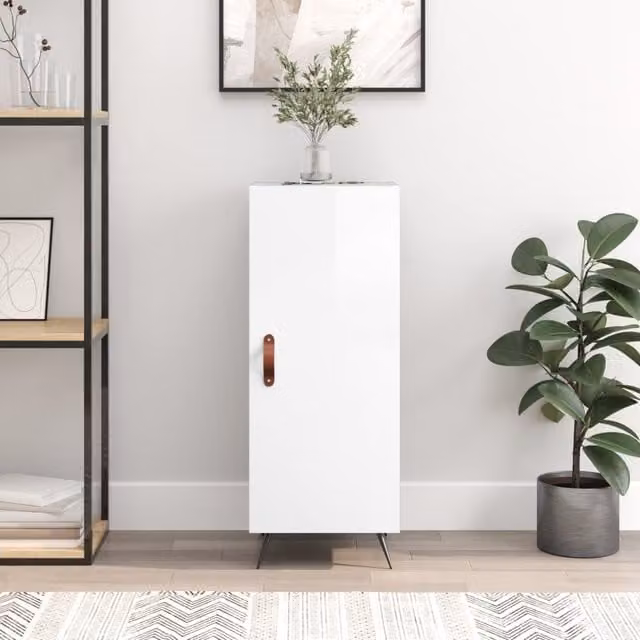 Berkfield Home Modern High Gloss White Sideboard, W/D/H: 34.5 x 34 x 90 cm