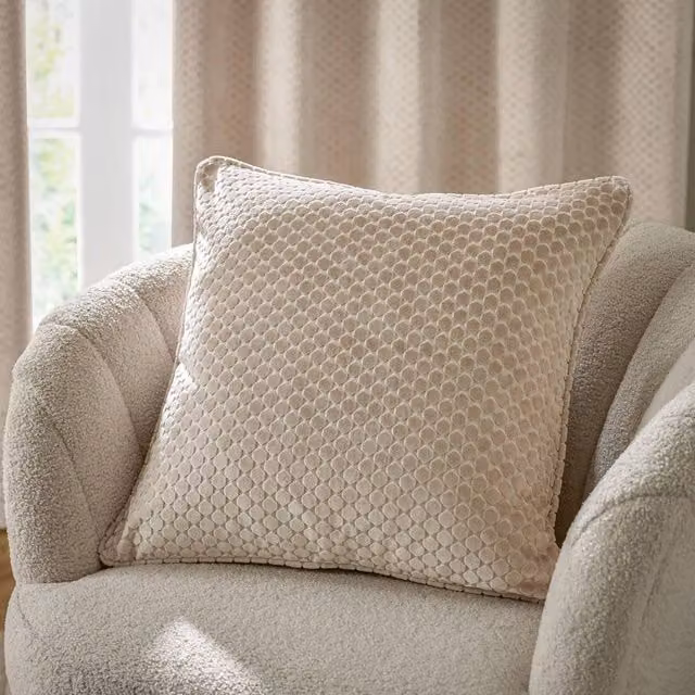 Paoletti Neptune Square Velvet Cushion in Beige, W/D/H: 50 x 50 x 50 cm