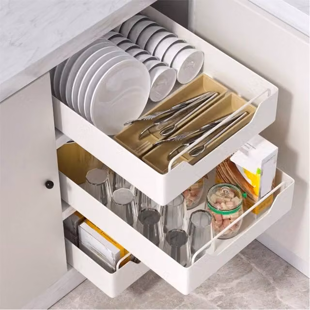 SPETLEK White Slide Out Drawer Storage Organiser for Kitchen Cupboards and Cabinets – 1
