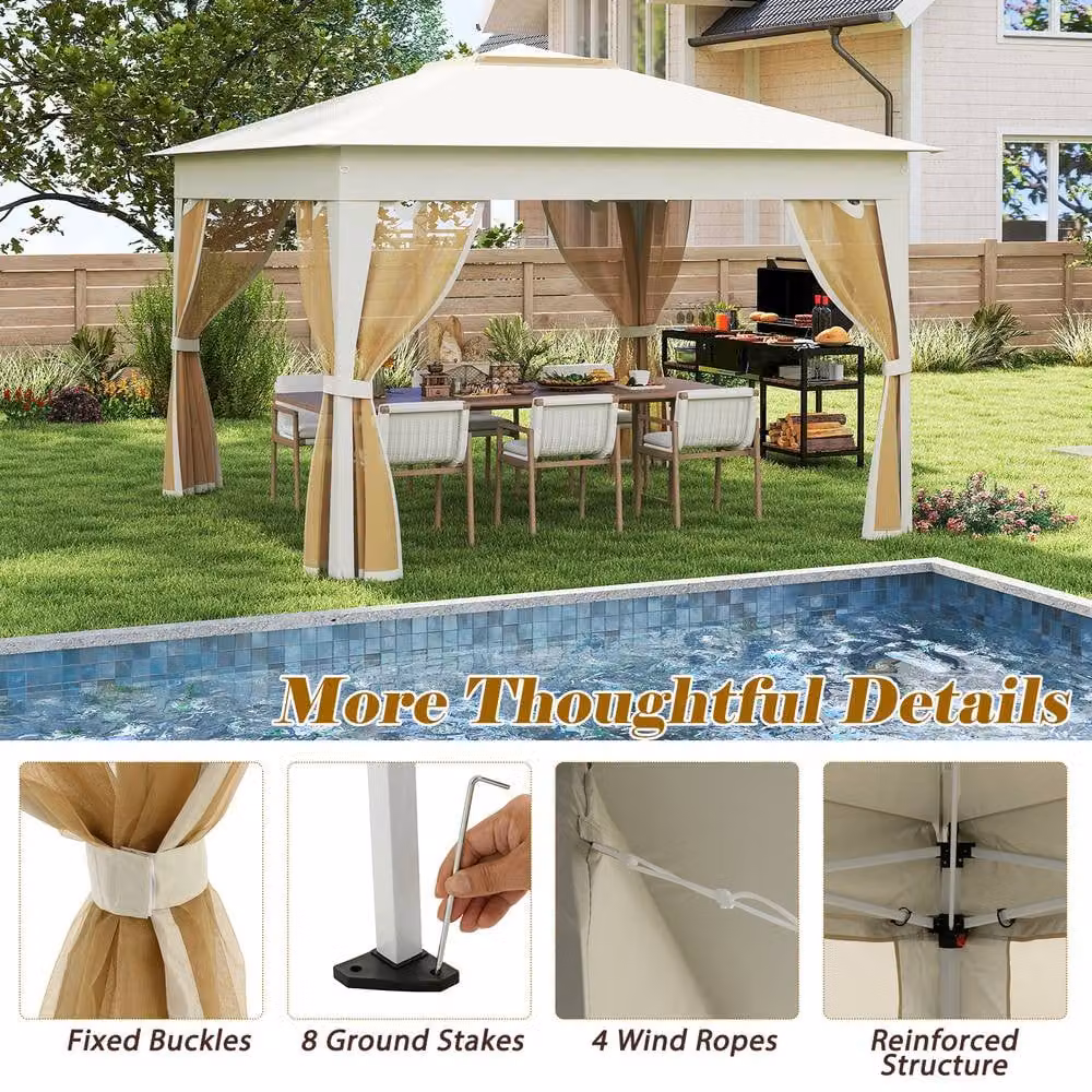 Costway Pop Up Foldable Canopy Tent with Mesh Netting, Beige – 3
