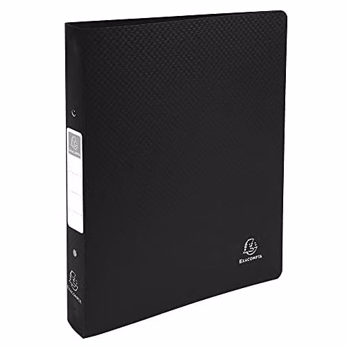 Exacompta Black Polypropylene Opaque Ring Binder for A4 Documents with 2 O-Rings and 40mm Spine
