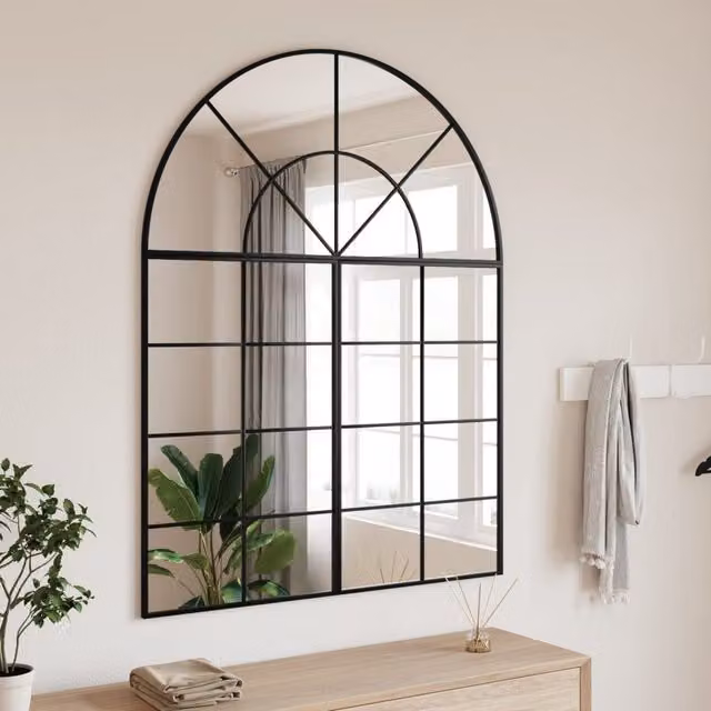 Berkfield Home Minimalist Black Metal and Glass Wall Mirror W: 100 cm, H: 130 cm