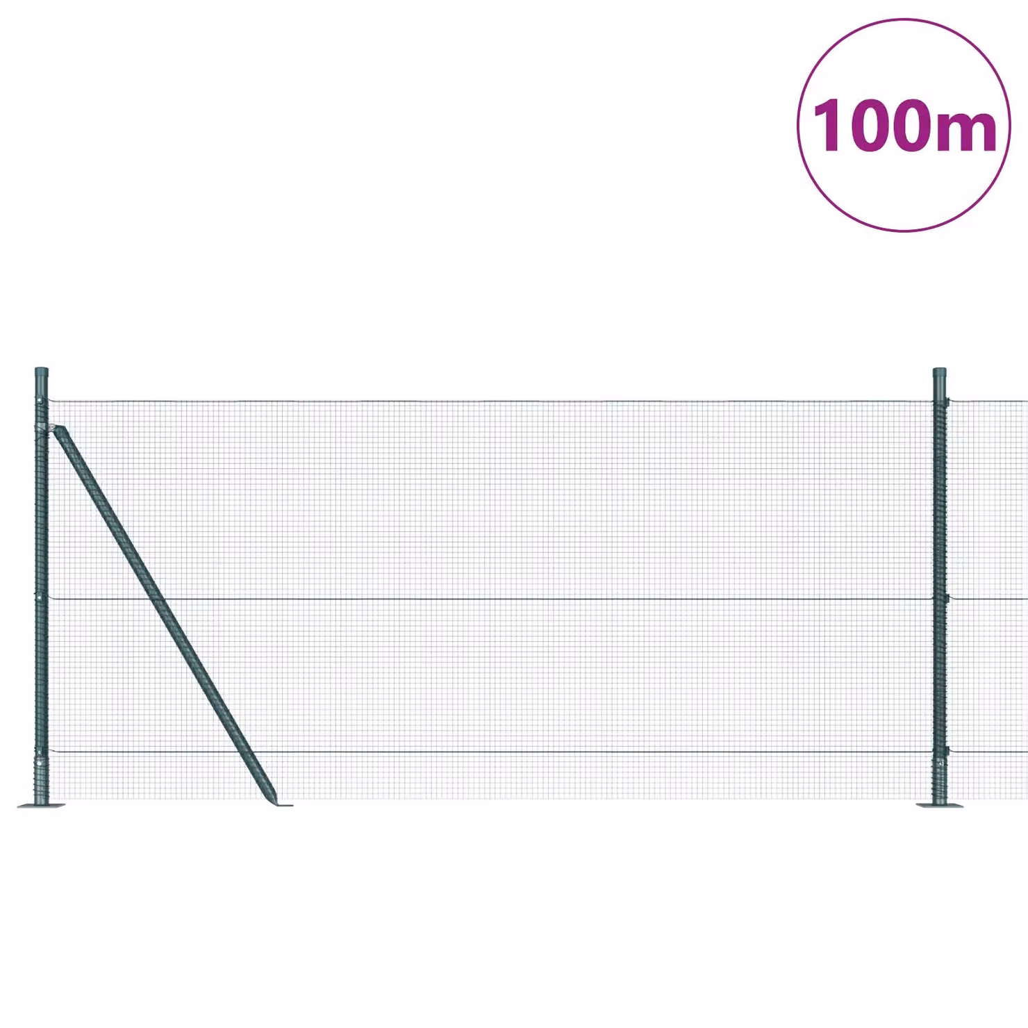 Berkfield Home Green Steel Welded Wire Fence with 13 Flanged Posts, 1 x 100 m – 2