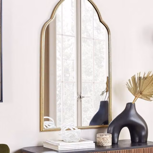 Wyld and Coco Gold Arched Wall Mirror with Metal Frame, W: 58 cm, H: 104 cm