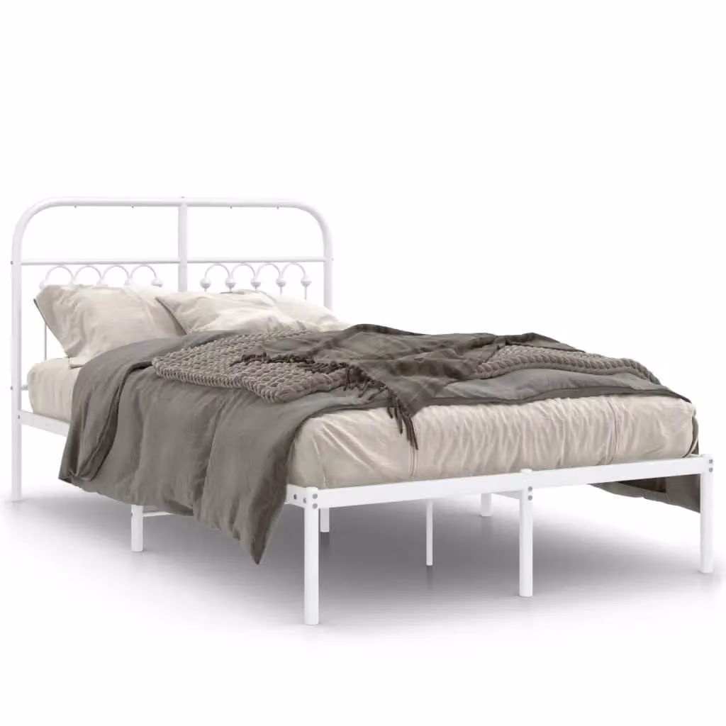 Berkfield Home Metal Bed Frame with Headboard, White, W/D/H: 120 x 200 cm – 2