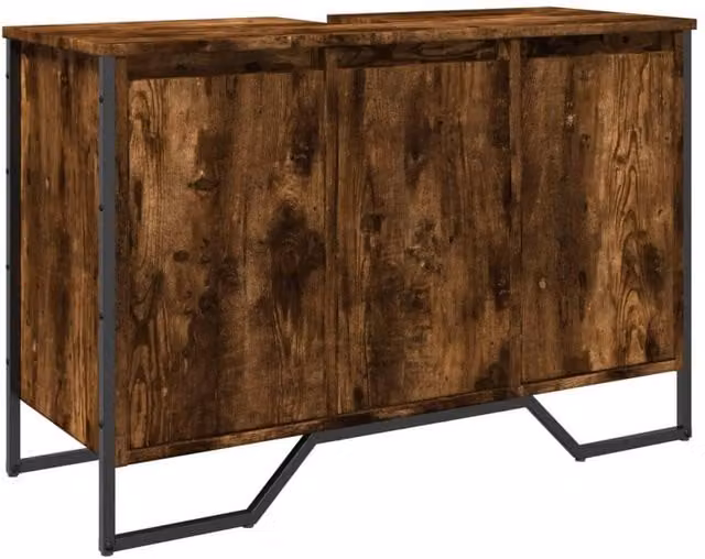 Berkfield Home Smoked Oak Wall Mounted Bathroom Sink Cabinet with Hinged Doors and Internal Shelves, W/D/H: 91 x 35 x 60 cm