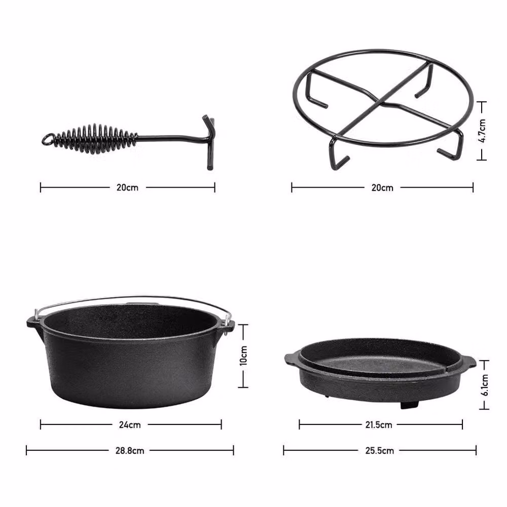 KORVIXA Pre-Seasoned Cast Iron Outdoor and Camping Dutch Oven Stew Pot in Black – 2