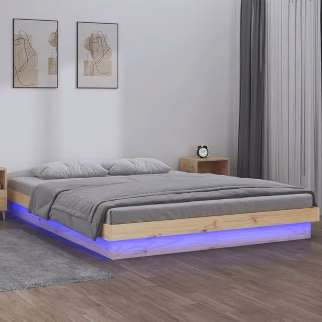 Berkfield Home Solid Pine LED Bed Frame with Under-Bed Lighting and USB Charging Port, Brown, W: 140 cm, D: 190 cm – 1