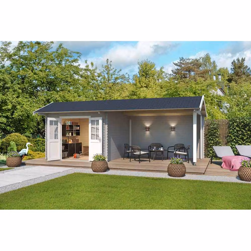 Lasita Maja Ltd New York Log Cabin Garden Room and Home Office in Light Brown, W: 389.3 cm, D: 720 cm, H: 273.6 cm – 3