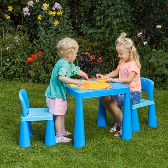 Liberty House Toys Kids Square Plastic Table and 2 Chairs Set in Blue
