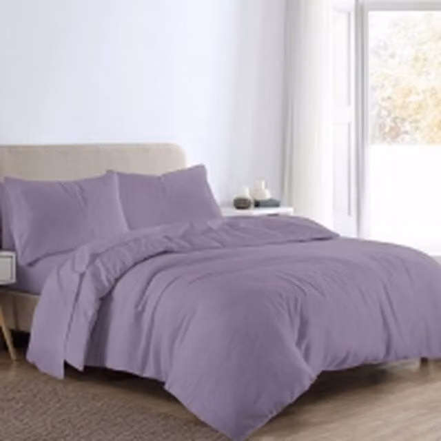 Homes-Linen Reversible Plain Flannelette Duvet Cover and Pillowcase Set in Purple, W/D/H: 180 x 200 cm
