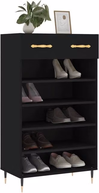 Berkfield Home Modern Black Shoe Cabinet with Hinged Doors and Internal Shelves, W/D/H: 60 x 35 x 105 cm – 1