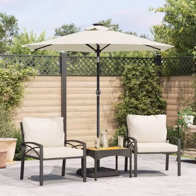 Berkfield Home Garden Parasol with LEDs and Steel Pole, White, W/D/H: 225 x 225 x 212 cm – 1