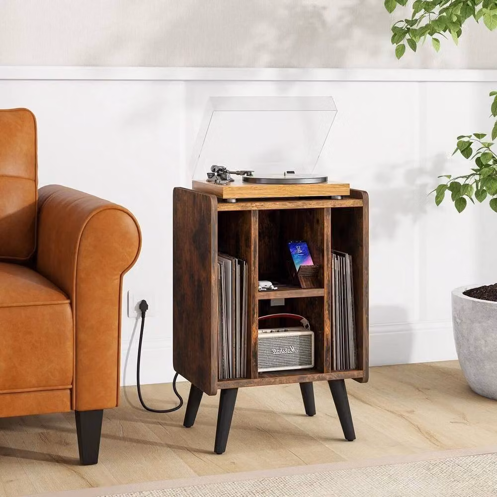 Kelvenix Modern Brown Wood Record Player Stand and Vinyl Storage Unit – 3